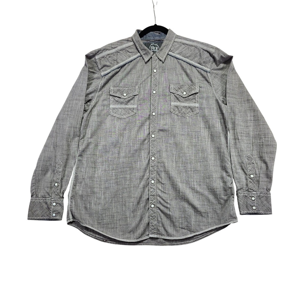 BKE Mens Athletic Fit Long Sleeve Button Up Shirt Gray‎ Size XL